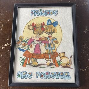 Vintage Embroidered Artwork “Friends Are Forever”  Handmade Framed Needlepoint